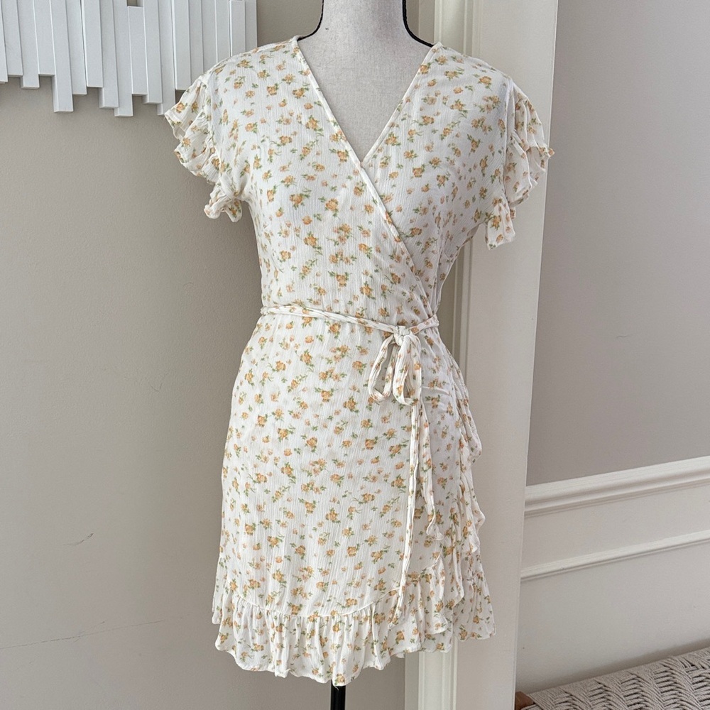 Billabong White Floral Wrap Mini Dress